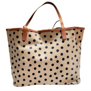 ⏰50% OFF Lands End Shiny Navy Blue Polka Dot Tote Purse with Tan Straps